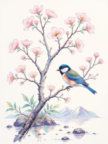 AMBATTERY Kreuzstich Set, Blumen, Zweige, Tiere und Vögel 11CT Vorgedruckt Kreuzstich Sticken Set Stickerei Starter Kit für Anfänger Home Decor 40x50cm von AMBATTERY
