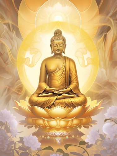 AMBATTERY Kreuzstich Set, Buddha-Statue auf Lotussitz, M, 40 x 50 cm Stickbilder Vorgedruckt Kreuzstich Stickpackungen Stickpackung Stickbild Stickset Sticken Set für Erwachsene 11ct Cross Stitch Kit von AMBATTERY