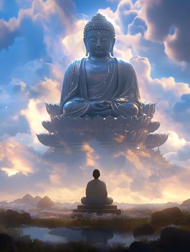 AMBATTERY Kreuzstich Set, Buddha-Statue auf Lotussitz,F,40 * 50cm Stickbilder Vorgedruckt Kreuzstich Stickpackungen Stickpackung Cross Stitch Embroidery Kit Stickset Sticken Set Erwachsene Anfänger von AMBATTERY