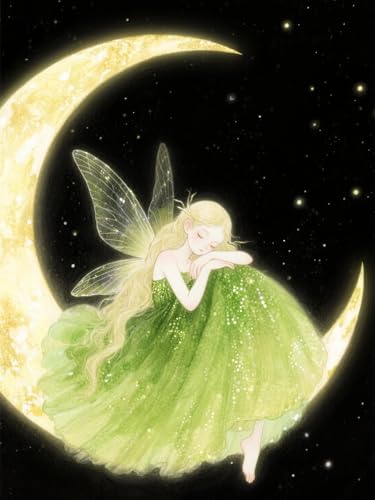 AMBATTERY Kreuzstich Set, Fantasy-Mädchen und der Mond Stickbilder Vorgedruckt Kreuzstich DIY Stickerei Starter Kit Sticken Nadelarbeit Set 40x50cm von AMBATTERY