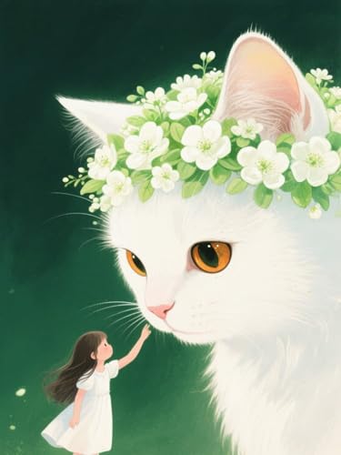 AMBATTERY Kreuzstich Set, Tier Katze und Mädchen 11CT Vorgedruckt Kreuzstich Sticken Set Stickerei Starter Kit für Anfänger Home Decor 40x50cm von AMBATTERY