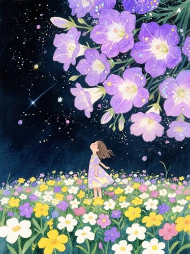 AMBATTERY Kreuzstich Set Vorgedruckt, Cartoon-Mädchen und Blumen 11CT DIY Gestempelte Kreuzstich-Kits Kreuzstich Bild Sticken Set 40x50cm von AMBATTERY