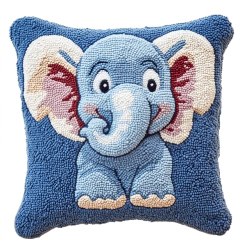 AMBATTERY Kreuzstich Set Vorgedruckt Kissenbezug, Tier Elefant Stickkissen mit Muster 45X45cm Handstickerei Kissenbezug Set Kreuzstich Kissen zum Stickkissen Stickpackung von AMBATTERY