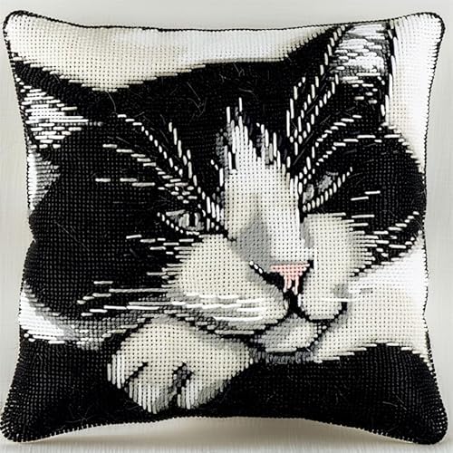 AMBATTERY Kreuzstich Set Vorgedruckt Kissenbezug, Tierische schwarze Katze Stickkissen mit Muster 45X45cm Handstickerei Kissenbezug Set Kreuzstich Kissen zum Stickkissen Stickpackung AMBATTERY Kreuzstich Set Vorgedruckt Kissenbezug, Tierische schwarze Katze Stickkissen mit Muster 45X45cm Handstickerei Kissenbezug Set Kreuzstich Kissen zum Stickkissen Stickpackung von AMBATTERY
