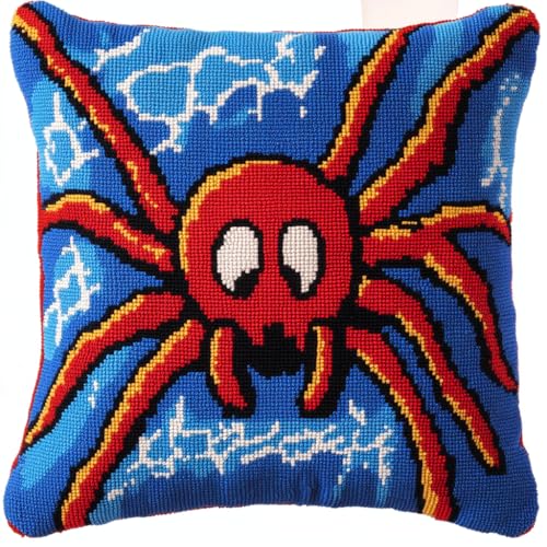 AMBATTERY Kreuzstich Set Vorgedruckt Kissenbezug, Tierspinne Stickkissen mit Muster 45X45cm Handstickerei Kissenbezug Set Kreuzstich Kissen zum Stickkissen Stickpackung von AMBATTERY