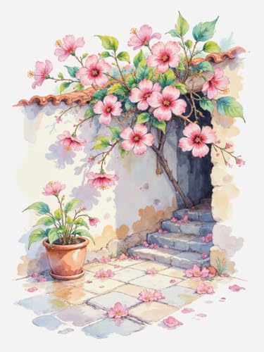 AMBATTERY Kreuzstich-Set zum Selbermachen, rosa Blumen DIY Stickgarnituren 11CT Kreuzstich Set Vorbedruckte Handarbeiten Stickerei Craft für Heimdekoration 40x50cm von AMBATTERY