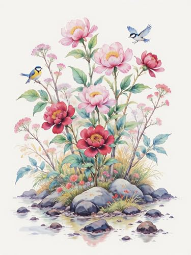 AMBATTERY Kreuzstich Stickpackung, Blühende Blumen und Vögel 11CT DIY Gestempelte Kreuzstich-Sets Stickset Sticken Set Cross Stitch Kit 40x50cm von AMBATTERY