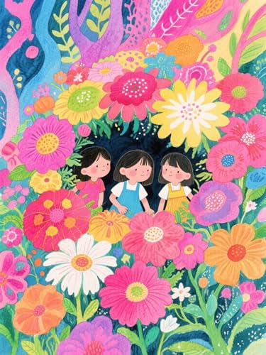 AMBATTERY Kreuzstich Stickpackung, Cartoon-Mädchen und Blumen 11CT DIY Gestempelte Kreuzstich-Sets Stickset Sticken Set Cross Stitch Kit 40x50cm von AMBATTERY