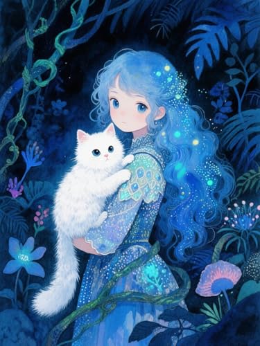 AMBATTERY Kreuzstich Stickpackung, Cartoon-Mädchen und Tierkatze 11CT DIY Gestempelte Kreuzstich-Sets Stickset Sticken Set Cross Stitch Kit 40x50cm von AMBATTERY