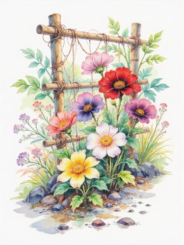 AMBATTERY Kreuzstich Stickpackungen, Blühende Blumen Kreuzstich Stickpackungen Vorgedruckt,11CT Kreuzstich-Stickset, Stickerei Starter Kit 40x50cm von AMBATTERY