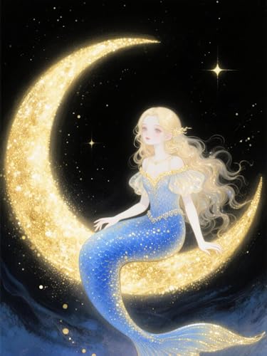 AMBATTERY Kreuzstich Stickpackungen, Fantasy-Mädchen und der Mond Kreuzstich Stickpackungen Vorgedruckt,11CT Kreuzstich-Stickset, Stickerei Starter Kit 40x50cm von AMBATTERY