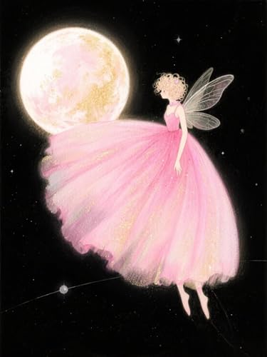 AMBATTERY Kreuzstich Stickpackungen Vorgedruckt, Fantasy-Mädchen und der Mond Stickerei Set Anfänger,Kreuzstich Starter Kit für Anfänger Home Decor 40x50cm von AMBATTERY