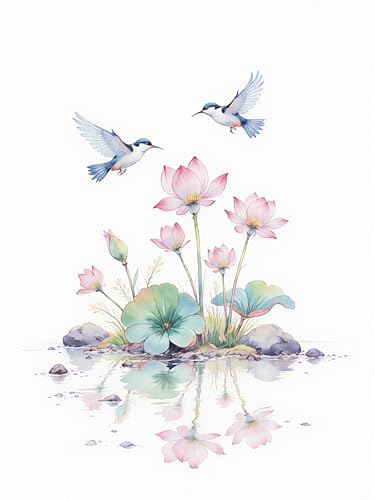 AMBATTERY Kreuzstich Stickpackungen Vorgedruckt Set, Tiere, Vögel und Blumen Stickerei Kreuzstich Kit 11CT Sticken Set für Anfänger Home Decor 40x50cm von AMBATTERY