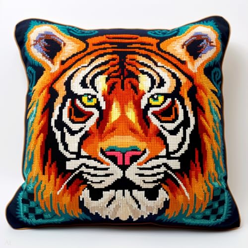 AMBATTERY Kreuzstichkissen Set, Tiertiger Kissenbezug Zum Sticken Kreuzstich 45X45cm Stickkissen mit Muster Stickset Kreuzstich Kissen zum Basteln Stickkissen Stickpackung AMBATTERY Kreuzstichkissen Set, Tiertiger Kissenbezug Zum Sticken Kreuzstich 45X45cm Stickkissen mit Muster Stickset Kreuzstich Kissen zum Basteln Stickkissen Stickpackung von AMBATTERY