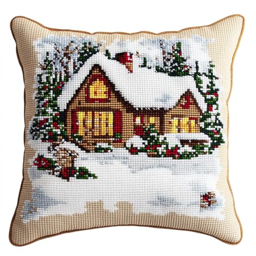 AMBATTERY Kreuzstichkissen Set, Winterhütte Kissenbezug Zum Sticken Kreuzstich 45X45cm Stickkissen mit Muster Stickset Kreuzstich Kissen zum Basteln Stickkissen Stickpackung AMBATTERY Kreuzstichkissen Set, Winterhütte Kissenbezug Zum Sticken Kreuzstich 45X45cm Stickkissen mit Muster Stickset Kreuzstich Kissen zum Basteln Stickkissen Stickpackung von AMBATTERY