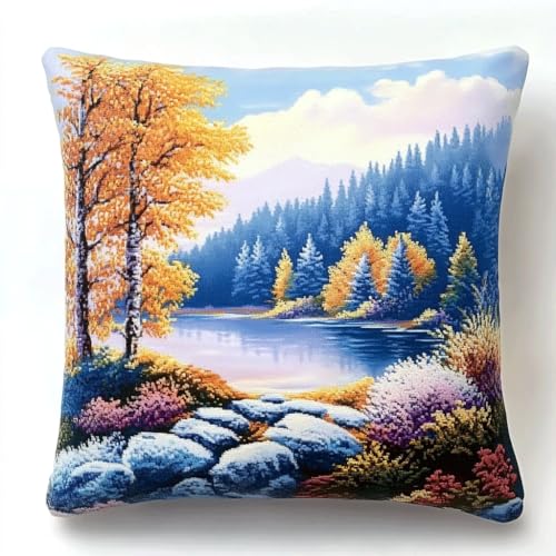 DIY Kreuzstichkissen, See Bäume Landschaft Stickkissen mit Muster 45X45cm Stickset Kreuzstich Kissen zum Basteln Stickkissen Stickpackung mit Vorgedruckt Kreuzstichmotiv DIY Kreuzstichkissen, See Bäume Landschaft Stickkissen mit Muster 45X45cm Stickset Kreuzstich Kissen zum Basteln Stickkissen Stickpackung mit Vorgedruckt Kreuzstichmotiv von AMBATTERY