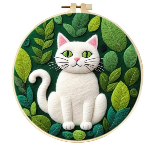 Filzen Starterset Cartoon-Katze Und Blumen Diy-Nadelfilz-Starter-Set Aus Wolle，Nadelfilzs-Kits Mit Schaumstoffunterlage，Anleitung，Für Die Heimdekoration 20x20cm von AMBATTERY