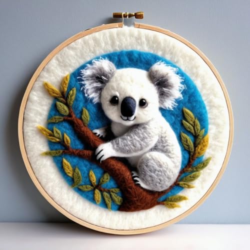 Filzen Starterset Cartoon-Koala-Tier Wollfilz-Starter-Set，Diy-Bastelarbeiten Für Erwachsene，Nadelfilz-Zubehör-Sets Mit Werkzeug，Handarbeitsset 20x20cm von AMBATTERY