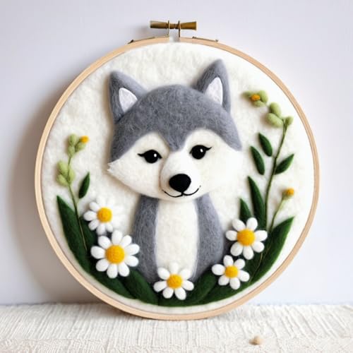 Filzen Starterset Cartoon-Wolf-Tier Diy-Nadelfilz-Starter-Set Aus Wolle，Nadelfilzs-Kits Mit Schaumstoffunterlage，Anleitung，Für Die Heimdekoration 20x20cm von AMBATTERY