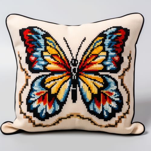 Kissenbezug Zum Besticken Kreuzstich, tierischer schöner Schmetterling Stickkissen mit Muster 45X45cm Stickpackung Stickset Kreuzstich Kissen zum Basteln Stickkissen Stickpackung von AMBATTERY