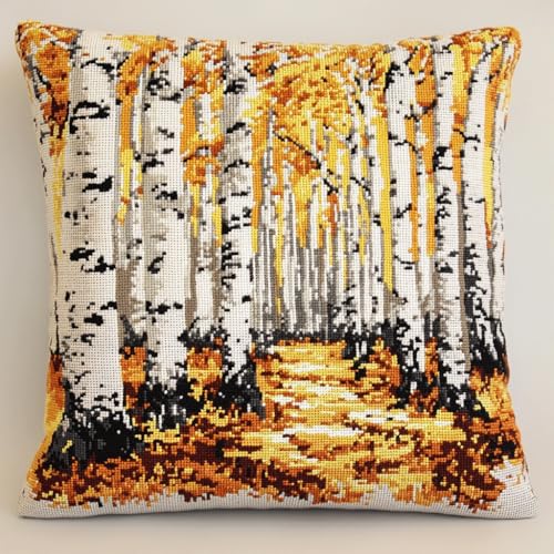 Kreuzstich Kissen Set Vorgedruckt, Herbstliche Baumlandschaft Stickkissen mit Muster 45X45cm Kreuzstich Kissen zum Basteln Stickkissen kissenbezug zum besticken kreuzstich Kreuzstich Kissen Set Vorgedruckt, Herbstliche Baumlandschaft Stickkissen mit Muster 45X45cm Kreuzstich Kissen zum Basteln Stickkissen kissenbezug zum besticken kreuzstich von AMBATTERY