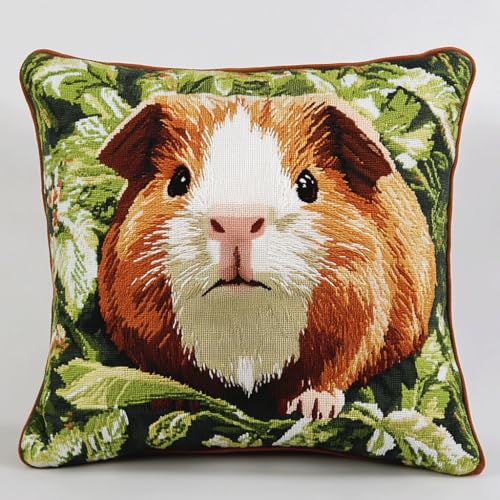 Kreuzstich Kissen Set Vorgedruckt, Tier Meerschweinchen und Blätter Handstickerei Nähkissenbezug 45X45cm Stickpackung Stickset Kreuzstich Kissen zum Basteln Stickkissen Stickpackung Kreuzstich Kissen Set Vorgedruckt, Tier Meerschweinchen und Blätter Handstickerei Nähkissenbezug 45X45cm Stickpackung Stickset Kreuzstich Kissen zum Basteln Stickkissen Stickpackung von AMBATTERY