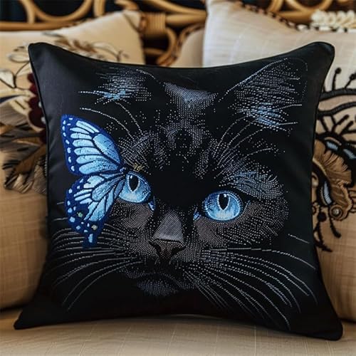 Kreuzstich Kissen Set Vorgedruckt, Tiere schwarze Katze und Schmetterling Kissenbezug Zum Sticken Kreuzstich 45X45cm Handstickerei Nähkissenbezug Diy Handarbeit Kissen Kreuzstichkissen Set Kreuzstich Kissen Set Vorgedruckt, Tiere schwarze Katze und Schmetterling Kissenbezug Zum Sticken Kreuzstich 45X45cm Handstickerei Nähkissenbezug Diy Handarbeit Kissen Kreuzstichkissen Set von AMBATTERY