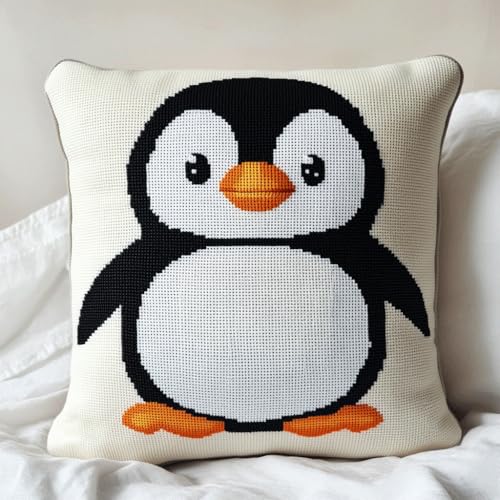 Kreuzstich Kissen Set Vorgedruckt, Tierischer Pinguin Stickkissen mit Muster 45X45cm Kreuzstich Kissen zum Basteln Stickkissen kissenbezug zum besticken kreuzstich Kreuzstich Kissen Set Vorgedruckt, Tierischer Pinguin Stickkissen mit Muster 45X45cm Kreuzstich Kissen zum Basteln Stickkissen kissenbezug zum besticken kreuzstich von AMBATTERY