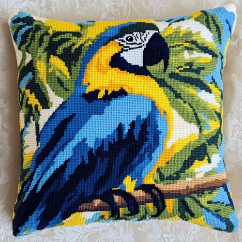 Kreuzstich Kissen Set Vorgedruckt, Tierpapagei Kissenbezug Zum Sticken Kreuzstich 45X45cm Handstickerei Nähkissenbezug Diy Handarbeit Kissen Kreuzstichkissen Set von AMBATTERY
