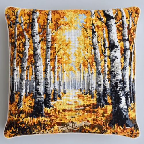 Kreuzstich Kissen Vorgedruckt, Herbstliche Baumlandschaft Stickkissen mit Muster 45X45cm Kreuzstichkissen Zum Dekorieren Kissenbezug Zum Besticken Kreuzstich Diy Handarbeit Kissen Set Kreuzstich Kissen Vorgedruckt, Herbstliche Baumlandschaft Stickkissen mit Muster 45X45cm Kreuzstichkissen Zum Dekorieren Kissenbezug Zum Besticken Kreuzstich Diy Handarbeit Kissen Set von AMBATTERY