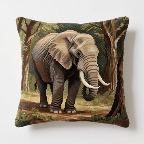 Kreuzstich Kissen Vorgedruckt, Tier Elefant Stickkissen mit Muster 45X45cm Kreuzstichkissen Zum Dekorieren Kissenbezug Zum Besticken Kreuzstich Diy Handarbeit Kissen Set von AMBATTERY