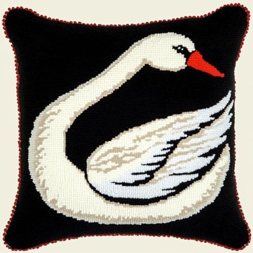 Kreuzstich Kissen Vorgedruckt, Tierischer weißer Schwan 11CT Stickset für Kreuzstichkissen,Stickset Anfänger DIY Kreuzstichkissen Zum Dekorieren Handstickerei Kissenbezug Set von AMBATTERY