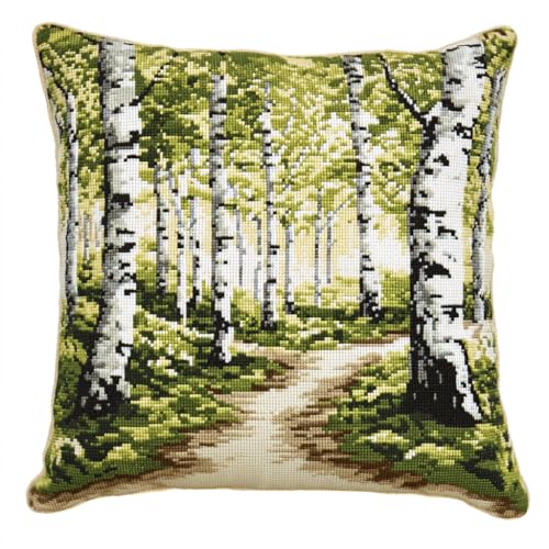 Kreuzstichkissen Set, Bäume Landschaft Kissenbezug Zum Sticken Kreuzstich 45X45cm Stickkissen mit Muster Stickset Kreuzstich Kissen zum Basteln Stickkissen Stickpackung von AMBATTERY