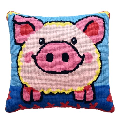 Kreuzstichkissen Set, Tier Schwein Kissenbezug Zum Sticken Kreuzstich 45X45cm Stickkissen mit Muster Stickset Kreuzstich Kissen zum Basteln Stickkissen Stickpackung von AMBATTERY
