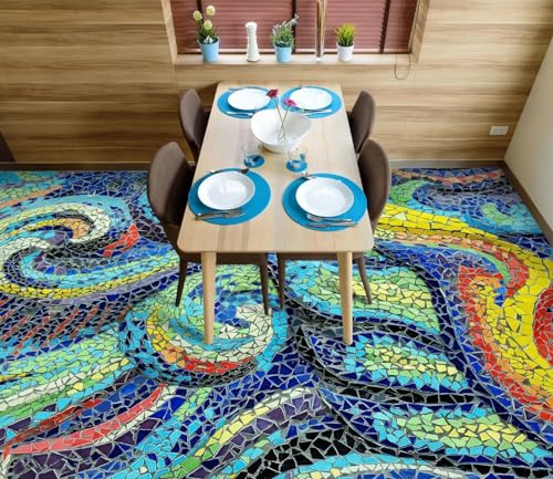 Kundenspezifischer, Selbstklebender Bodenaufkleber 3D-Bodentapeten-Wandbilder in Grün und Blau, 300 x 210 cm Selbstklebend Abnehmbarer Küchenbadboden Boden, Epoxidharz von AMBATTERY