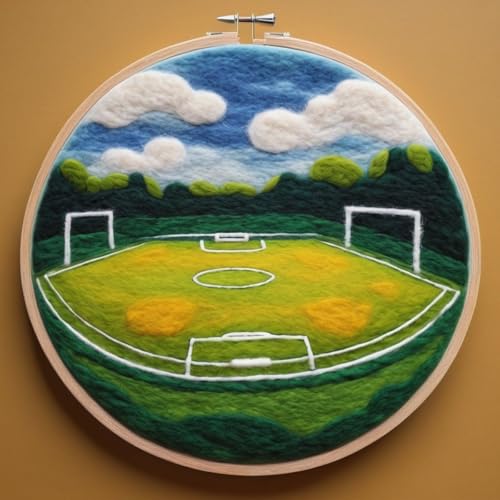 Nadelfilz Set Cartoon-Fußballfeld Nadelfilz-Starter-Set，Malen，Wollfilz-Sets Für Anfänger，Diy-Bastel-Wanddekoration 20x20cm von AMBATTERY