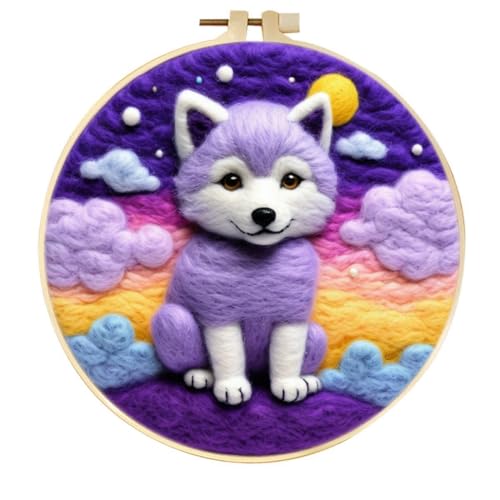 Nadelfilz Set Cartoon-Wolf-Tier Nadelfilz-Set Für Anfänger Und Erwachsene，Diy-Wollmalerei，Filz-Bastelsets Für Die Heimdekoration 20x20cm von AMBATTERY