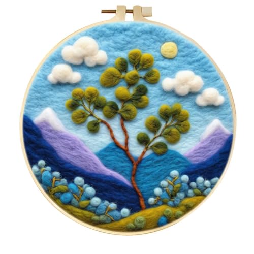 Nadelfilz Set Landschaft Mit Bergen Und Bäumen Nadelfilz-Set Für Anfänger Und Erwachsene，Diy-Wollmalerei，Filz-Bastelsets Für Die Heimdekoration 20x20cm von AMBATTERY