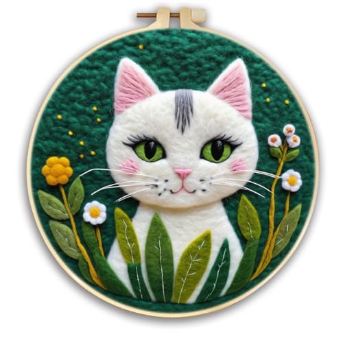 Nadelfilzen Set Cartoon-Katze Und Blumen Nadelfilz-Malset Mit Rahmen Für Anfänger,Wolle,Handgefertigte Filznadeln,Wanddekoration 20x20cm Nadelfilzen Set Cartoon-Katze Und Blumen Nadelfilz-Malset Mit Rahmen Für Anfänger,Wolle,Handgefertigte Filznadeln,Wanddekoration 20x20cm von AMBATTERY