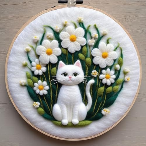 Nadelfilzen Set Cartoon-Katze Und Blumen Nadelfilz-Malset Mit Rahmen Für Anfänger,Wolle,Handgefertigte Filznadeln,Wanddekoration 20x20cm Nadelfilzen Set Cartoon-Katze Und Blumen Nadelfilz-Malset Mit Rahmen Für Anfänger,Wolle,Handgefertigte Filznadeln,Wanddekoration 20x20cm von AMBATTERY