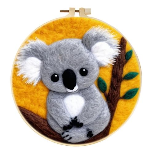 Nadelfilzen Set Cartoon-Koala-Tier Nadelfilz-Werkzeuge Für Anfänger，Wollfilz Mit Anleitung，Nadeln，Stickrahmen Für Die Heimdekoration 20x20cm von AMBATTERY