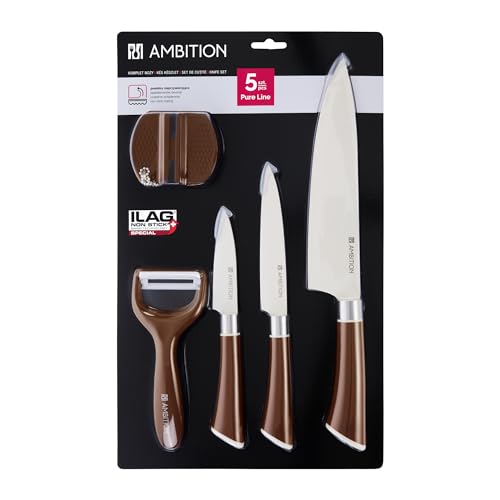 AMBITION Küchenmesser Set 5 teilig Pure Line Kochmesser Universalmesser Gemüseschäler Schärfer von AMBITION