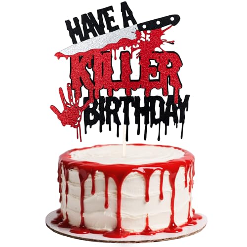 AMCAMI 1 Packung Halloween-Kuchenaufsatz, Horror-Geburtstagsdekorationen für Kuchen, Killer-Geburtstagsparty-Zubehör, gruselige Kuchendekorationen von AMCAMI