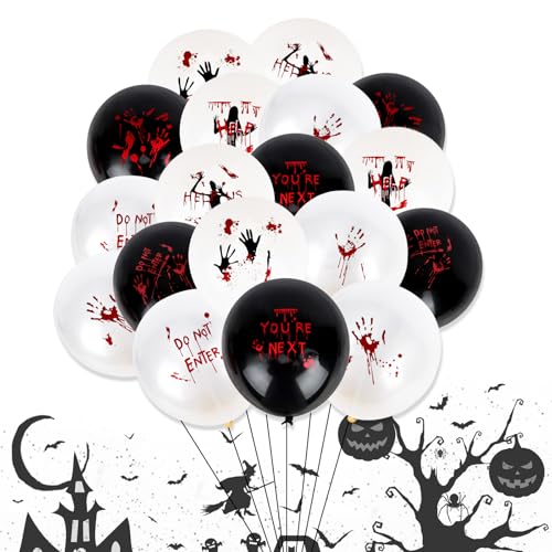 AMCAMI 18 Packungen Halloween Luftballons - Horror Geburtstag Dekorationen & Halloween Party Luftballons mit Geistergesicht für Erwachsene Party von AMCAMI