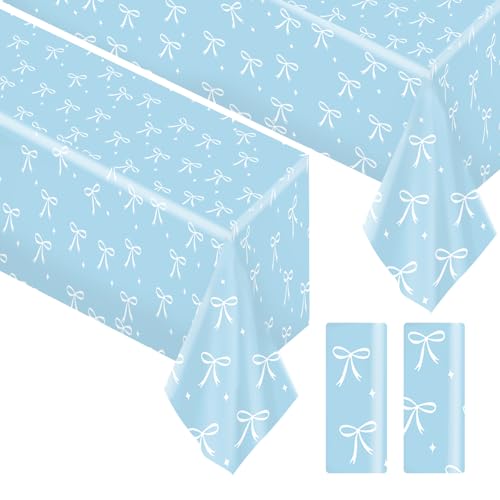 AMCAMI 2 Packungen blaue Schleifen-Geburtstagsdekorationen, blaues Geburtstagstischdecken-Set mit koketten Schleifen-Akzenten von AMCAMI