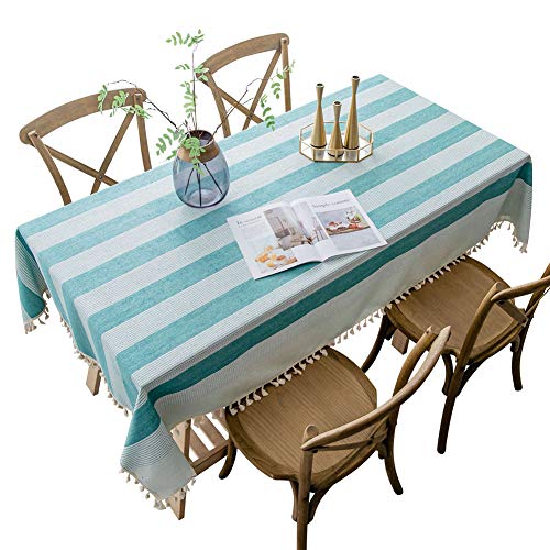 Tisch Decke 110x160cm, Baumwolle Leinen Tischdecke, Waschbare, rutschfest, für Küche, Feste oder Haushalt - Grün A von AMCER