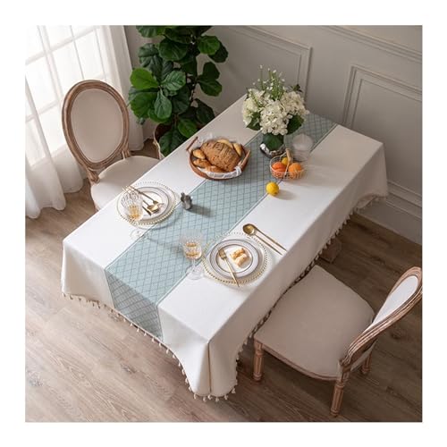 AMDXD Tischtuch 100x140CM, Rhombus Jacquard mit Quaste Tischdecken Polyester Baumwolle, Tischtücher Garten Pflegeleicht für Wohnzimmer, Esszimmer, Balkon, Garten, Weiß Grün AMDXD Tischtuch 100x140CM, Rhombus Jacquard mit Quaste Tischdecken Polyester Baumwolle, Tischtücher Garten Pflegeleicht für Wohnzimmer, Esszimmer, Balkon, Garten, Weiß Grün von AMDXD