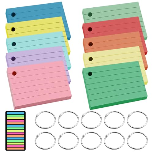 1000 Stück Blätter Karteikarten A8, Vokabelkarten Bunt Index Cards mit 10 Binderinge und 300 Klein Haftnotizen Pastell Index Sticker Tabs für Vokabel Lernen Büro Schule 1000 Stück Blätter Karteikarten A8, Vokabelkarten Bunt Index Cards mit 10 Binderinge und 300 Klein Haftnotizen Pastell Index Sticker Tabs für Vokabel Lernen Büro Schule von AMDZGLB