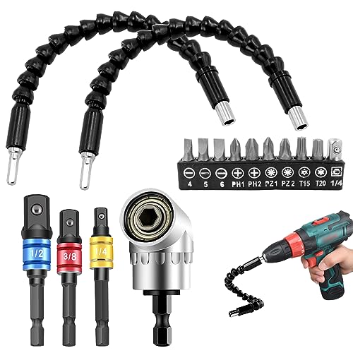 AMDZGLB Winkelaufsatz 16 Stück Winkelschrauber Set, 105 Winkel bithalter, Winkelaufsatz für Akkuschrauber, Adapter Sechskant 1/4" 3/8" 1/2", für Akkuschrauber, Bohrerverlaengerung Bauarbeiter, Garage AMDZGLB Winkelaufsatz 16 Stück Winkelschrauber Set, 105 Winkel bithalter, Winkelaufsatz für Akkuschrauber, Adapter Sechskant 1/4" 3/8" 1/2", für Akkuschrauber, Bohrerverlaengerung Bauarbeiter, Garage von AMDZGLB
