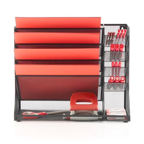 AMECO - Schreibtisch Organizer - Stiftehalter - Büro Organizer - Briefablage - Dokumentenablage A4 - Dokumente und Stifte Organizer für Schreibtisch - aus Metall - Schwarz AMECO - Schreibtisch Organizer - Stiftehalter - Büro Organizer - Briefablage - Dokumentenablage A4 - Dokumente und Stifte Organizer für Schreibtisch - aus Metall - Schwarz von AMECO